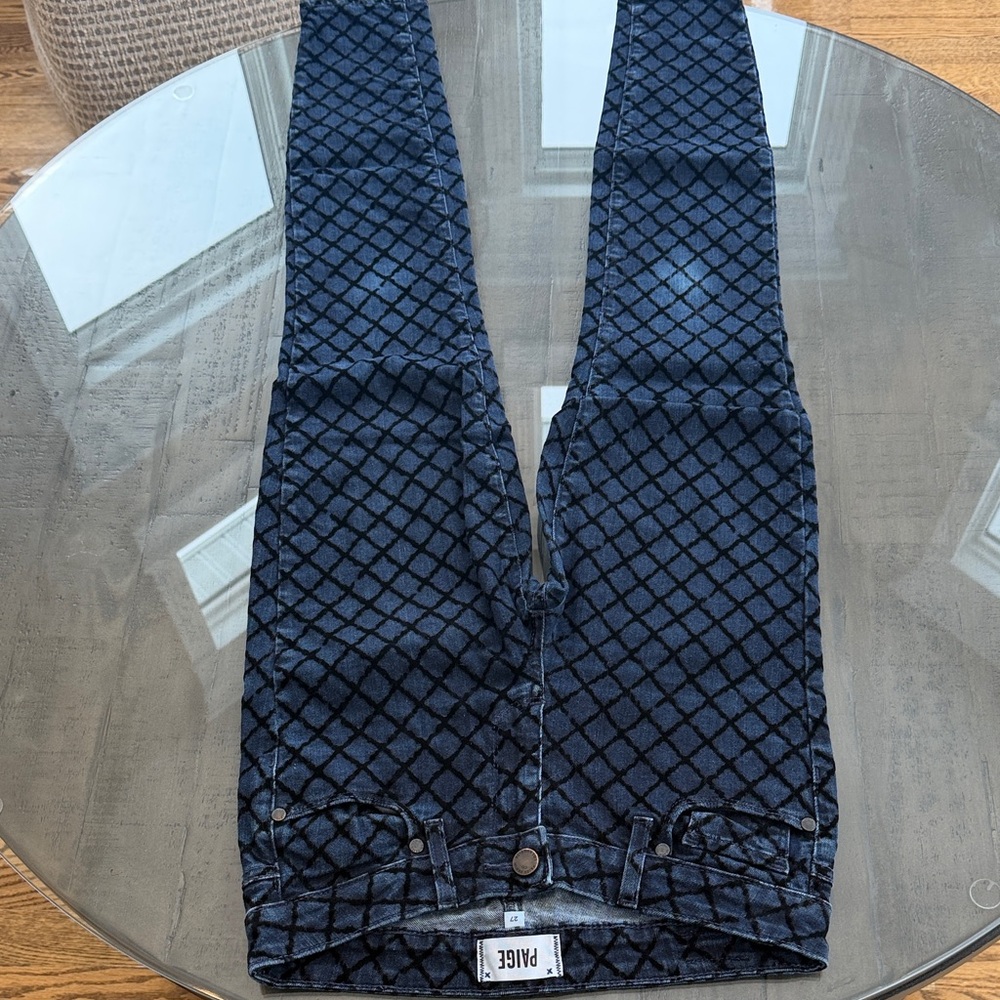 PAIGE Verdugo Ultra Skinny Blue and Black Checkered Jeans. Have wear on Knees. - Picture 7 of 8